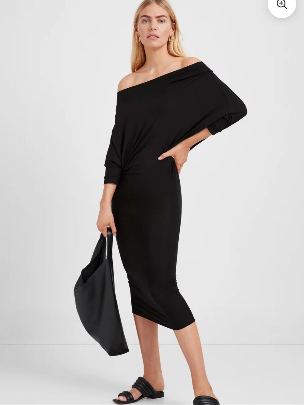 Marcella MELINDA BLACK Knit STRETCH OFF SHOULDER LONG SLEEVE DRESS New LARGE